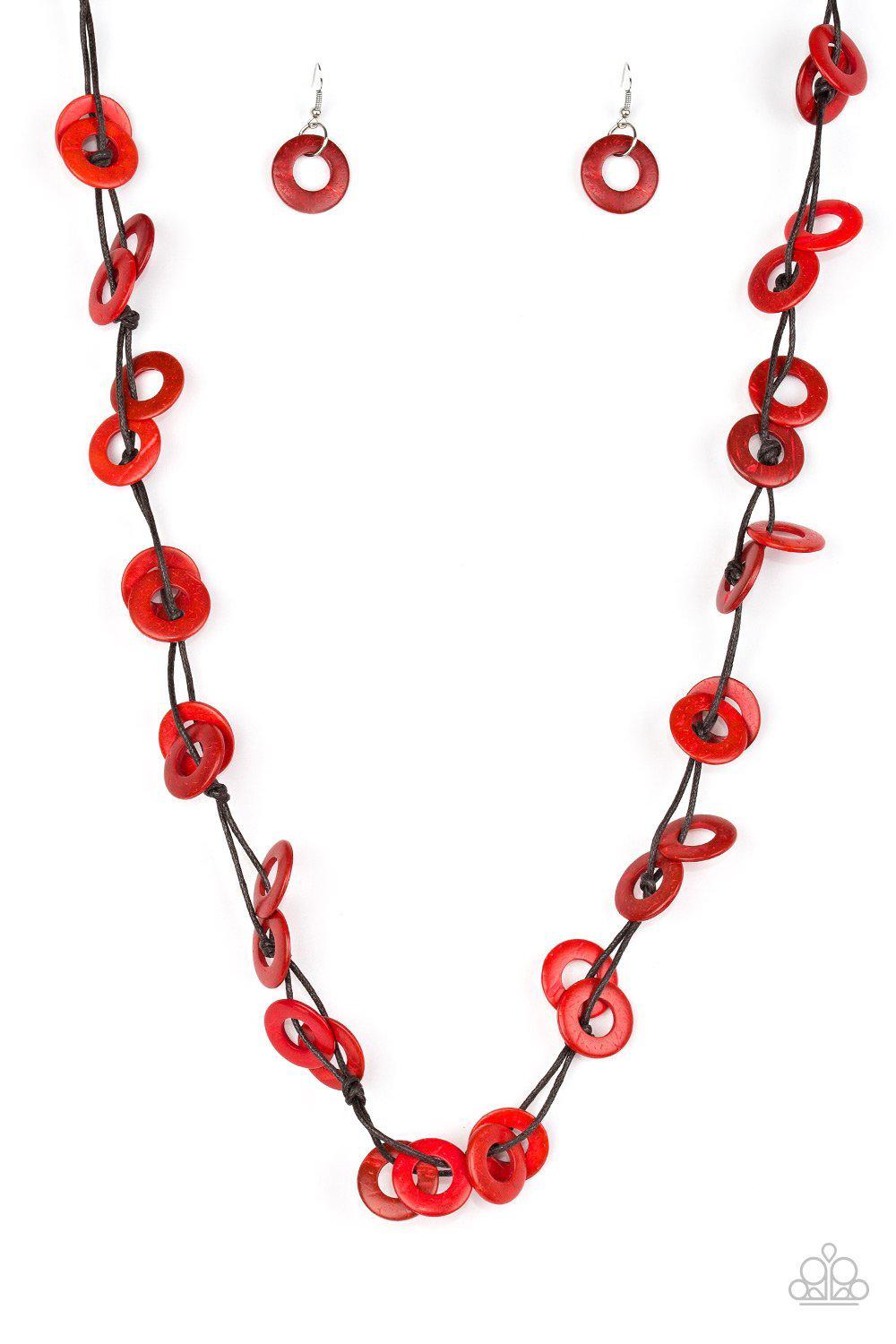 Waikiki Winds Red Wood Necklace - Paparazzi Accessories-CarasShop.com - $5 Jewelry by Cara Jewels