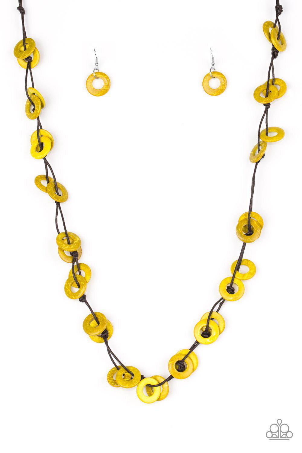 Waikiki Winds Yellow Wood Necklace - Paparazzi Accessories-CarasShop.com - $5 Jewelry by Cara Jewels