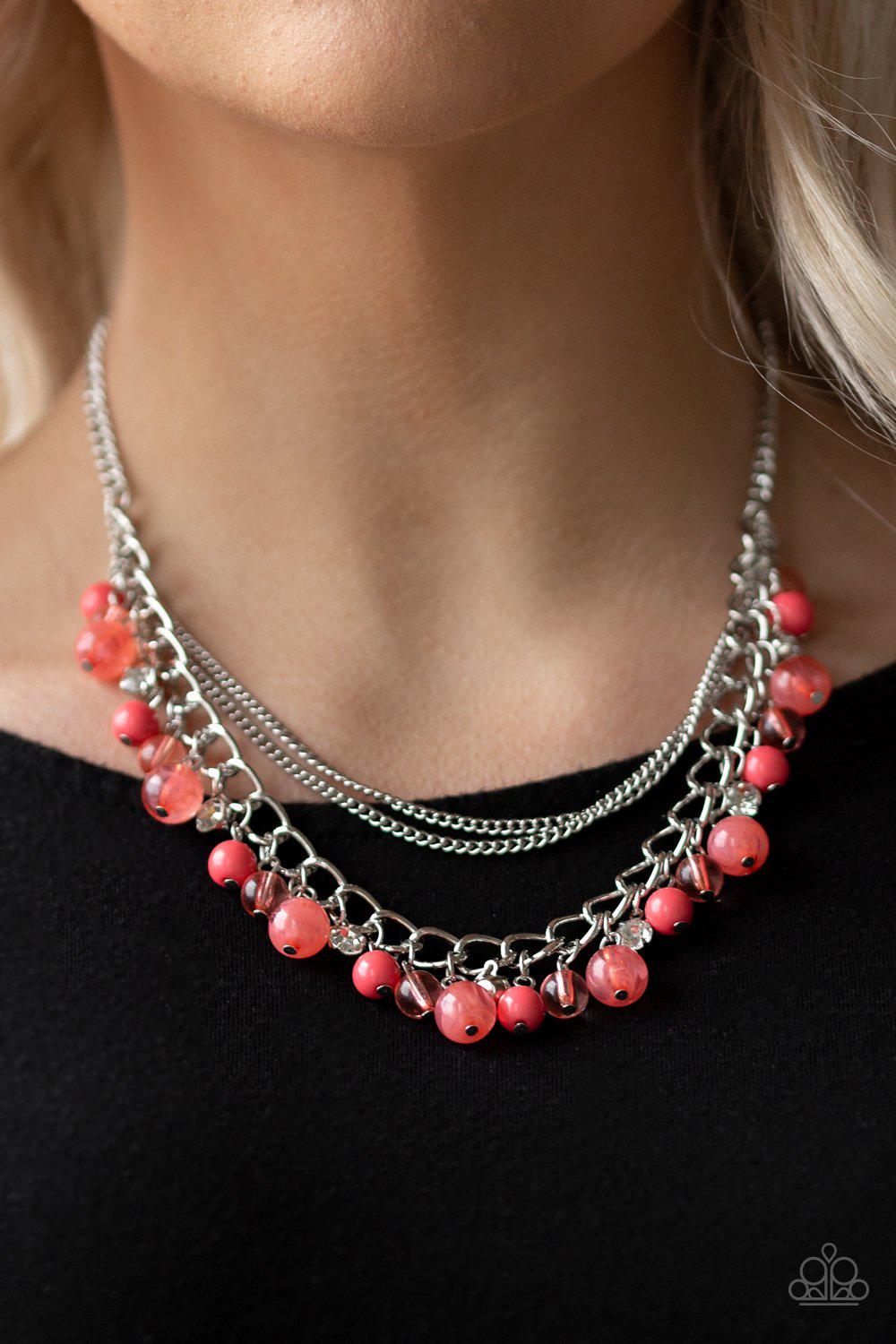 Wait and SEA Coral and Silver Necklace - Paparazzi Accessories-CarasShop.com - $5 Jewelry by Cara Jewels