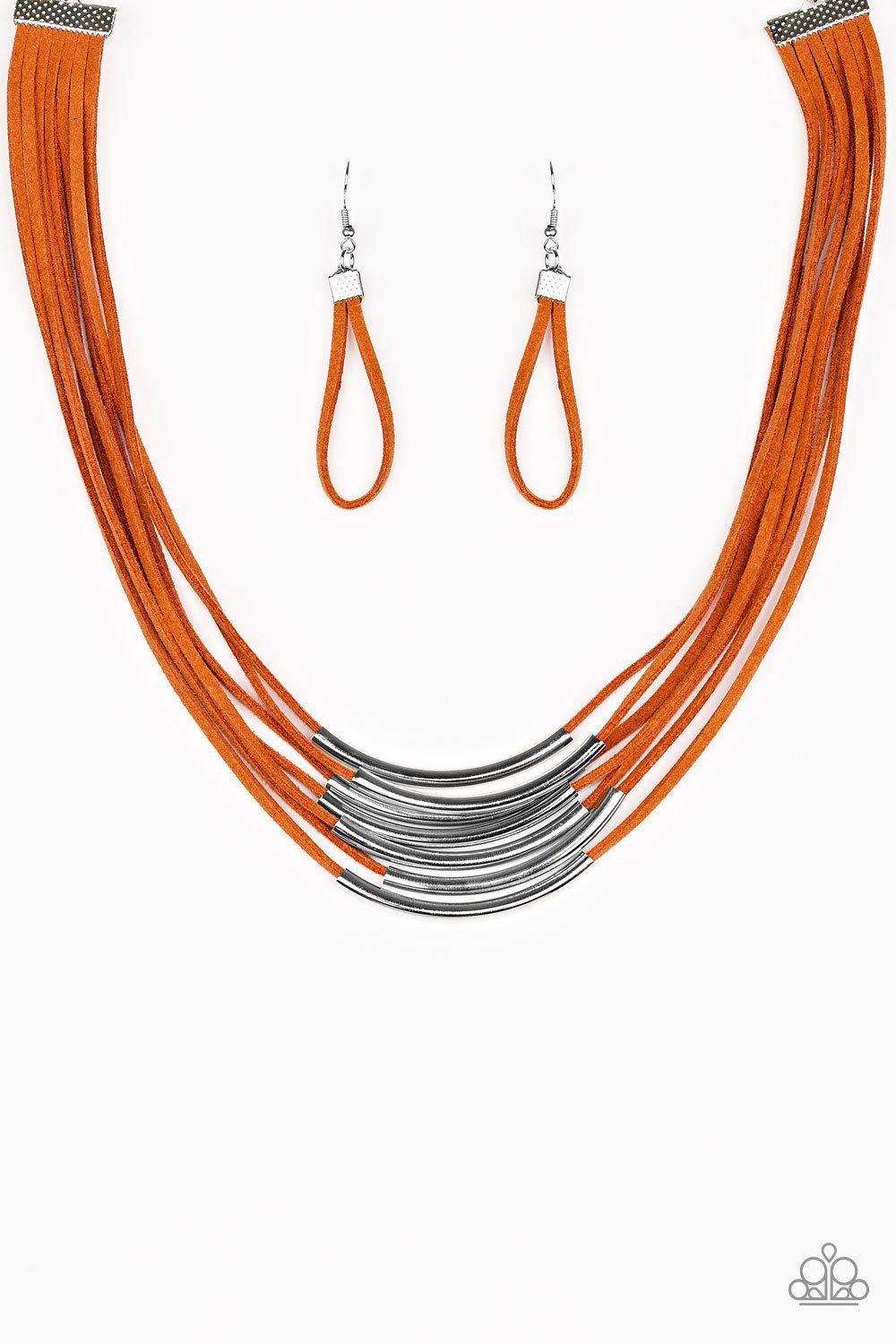 Walk The Walkabout Orange Suede Necklace - Paparazzi Accessories-CarasShop.com - $5 Jewelry by Cara Jewels