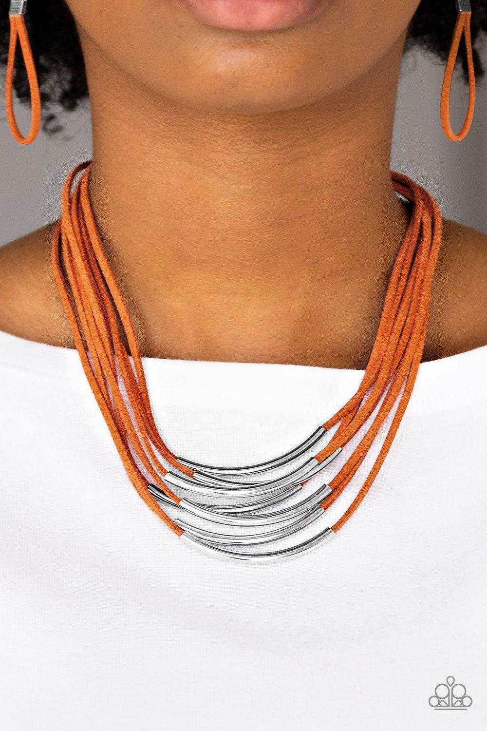 Walk The Walkabout Orange Suede Necklace - Paparazzi Accessories-CarasShop.com - $5 Jewelry by Cara Jewels