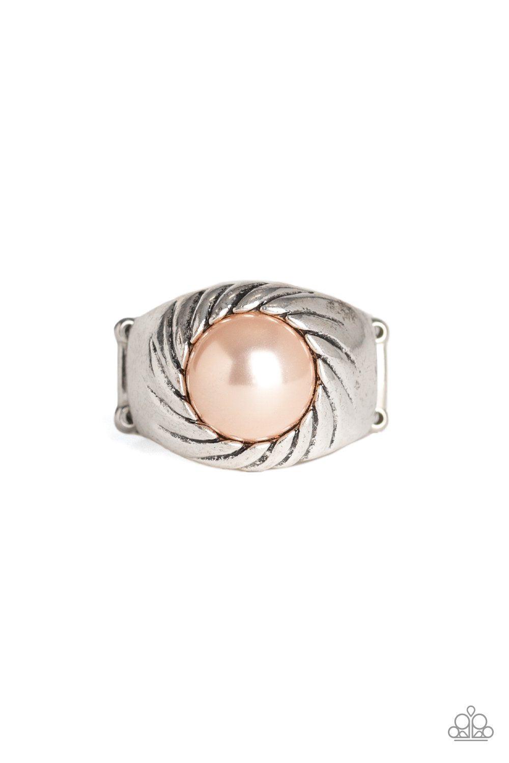 Wall Street Whimsical Silver and Brown Pearl Ring - Paparazzi Accessories-CarasShop.com - $5 Jewelry by Cara Jewels