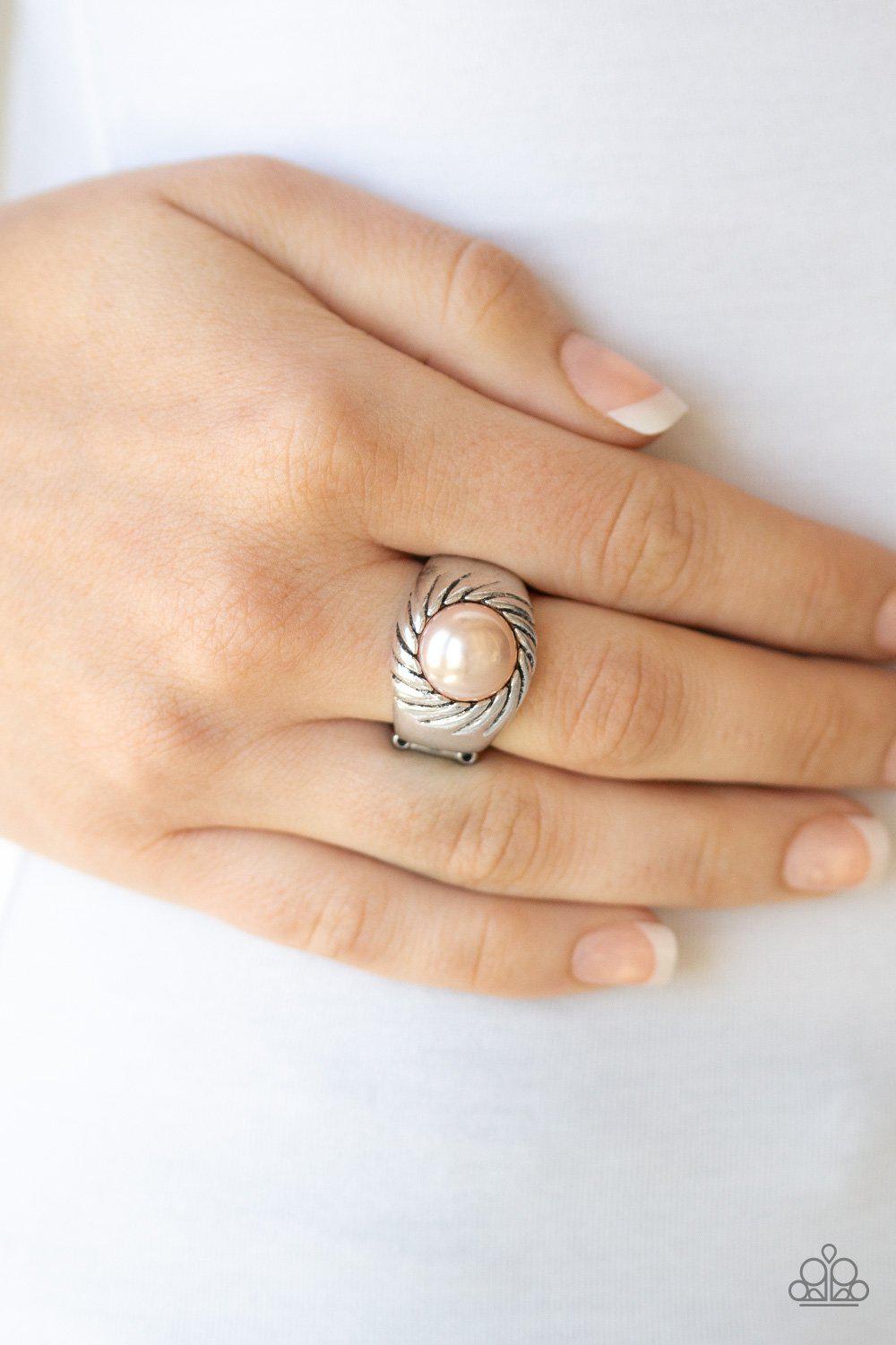 Wall Street Whimsical Silver and Brown Pearl Ring - Paparazzi Accessories-CarasShop.com - $5 Jewelry by Cara Jewels