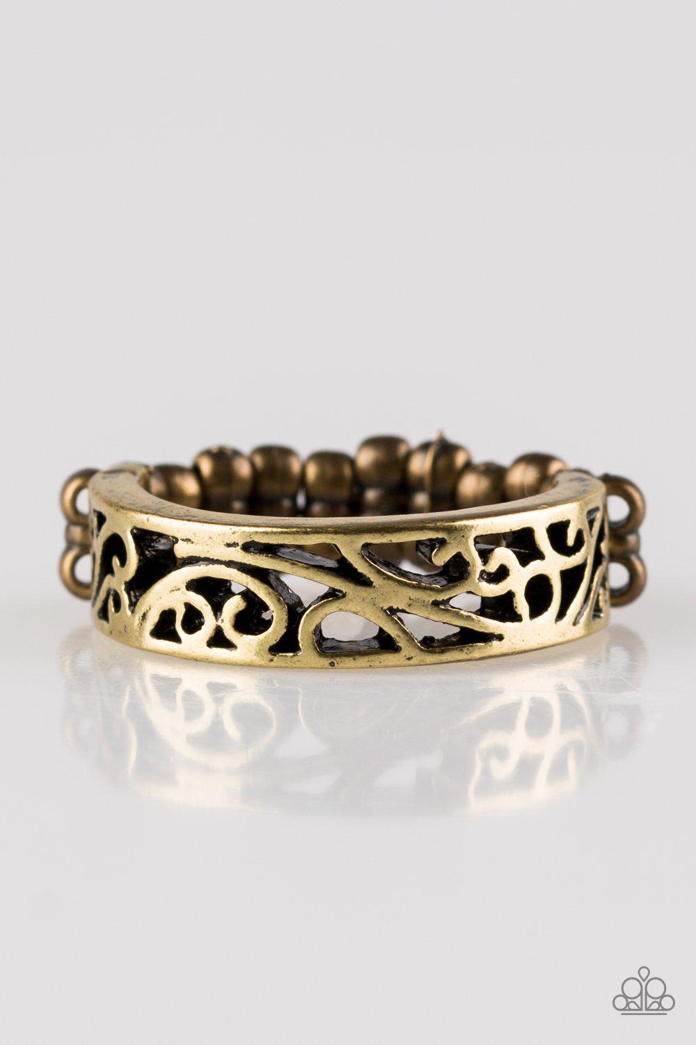 Wandering Wisteria Brass Ring - Paparazzi Accessories-CarasShop.com - $5 Jewelry by Cara Jewels