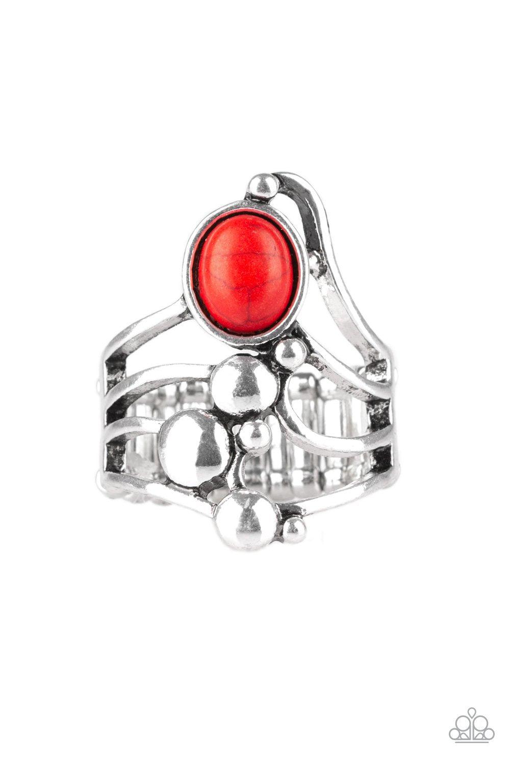 Wanderlust Wanderer Silver and Red Stone Ring - Paparazzi Accessories-CarasShop.com - $5 Jewelry by Cara Jewels