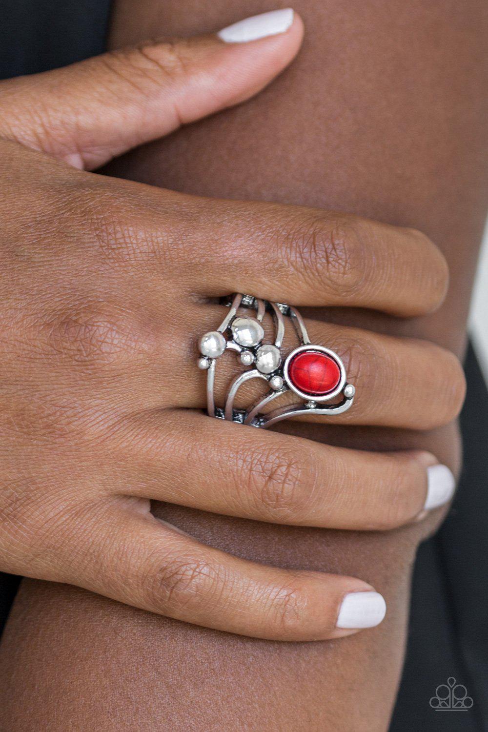 Wanderlust Wanderer Silver and Red Stone Ring - Paparazzi Accessories-CarasShop.com - $5 Jewelry by Cara Jewels