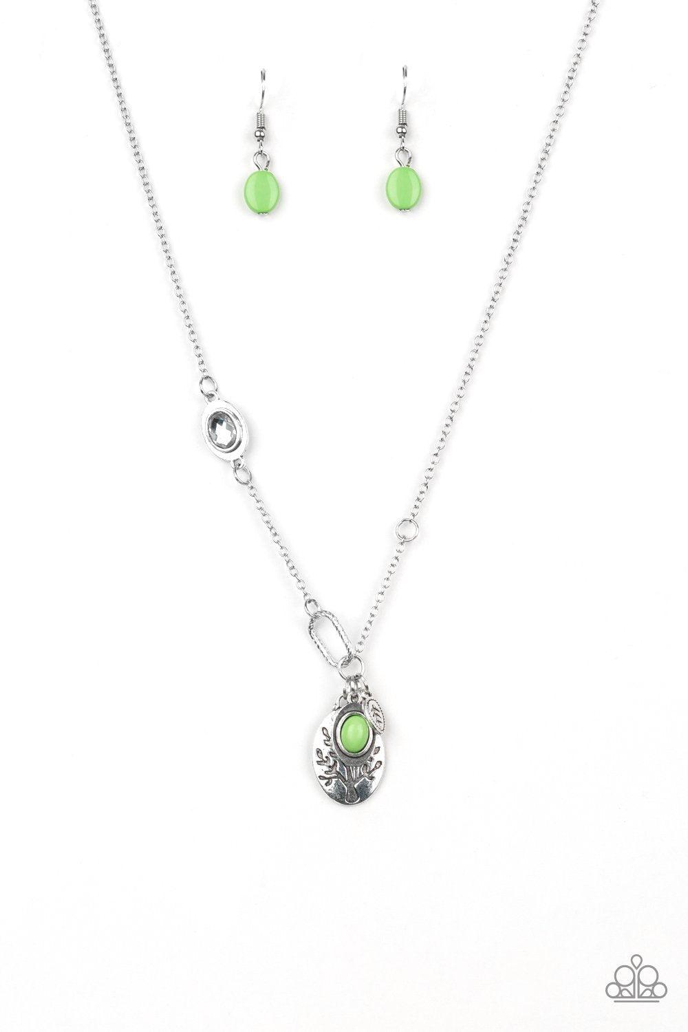 Wanderlust Way Green and Silver Necklace and matching Earrings - Paparazzi Accessories-CarasShop.com - $5 Jewelry by Cara Jewels