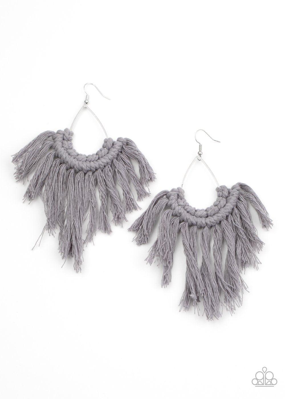 Wanna Piece Of MACRAME Silver Earrings - Paparazzi Accessories-CarasShop.com - $5 Jewelry by Cara Jewels