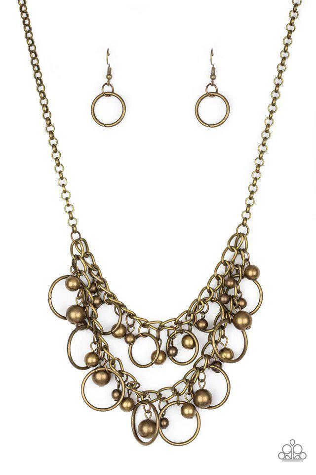 Warning Bells Brass Necklace - Paparazzi Accessories- lightbox - CarasShop.com - $5 Jewelry by Cara Jewels