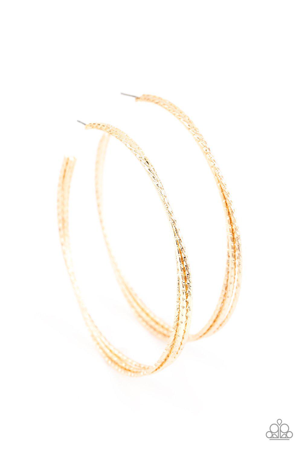 Watch and Learn Gold Hoop Earrings - Paparazzi Accessories - lightbox -CarasShop.com - $5 Jewelry by Cara Jewels