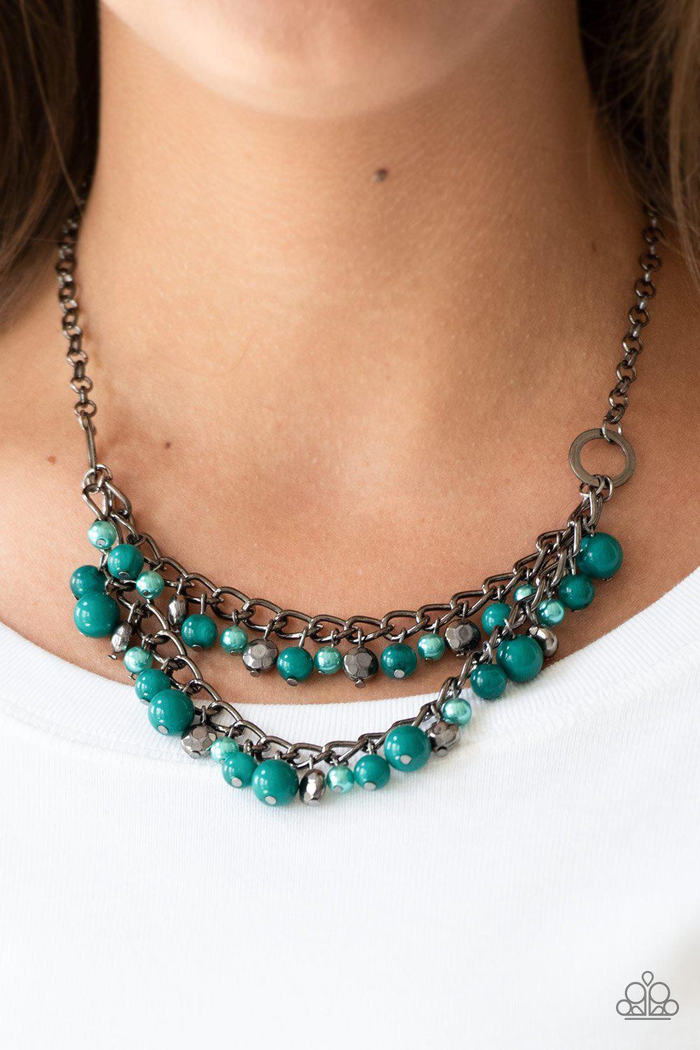 Watch Me Now Gunmetal and Green Necklace - Paparazzi Accessories-CarasShop.com - $5 Jewelry by Cara Jewels