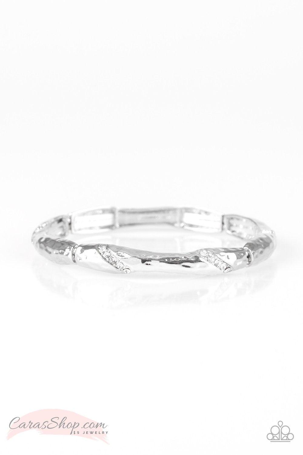 Watch Out For Ice White Stretch Bangle Bracelet - Paparazzi Accessories-CarasShop.com - $5 Jewelry by Cara Jewels