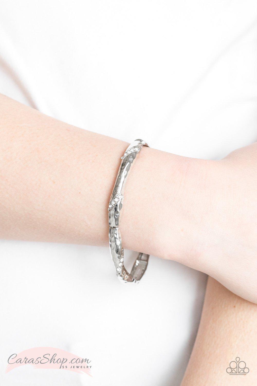 Watch Out For Ice White Stretch Bangle Bracelet - Paparazzi Accessories-CarasShop.com - $5 Jewelry by Cara Jewels