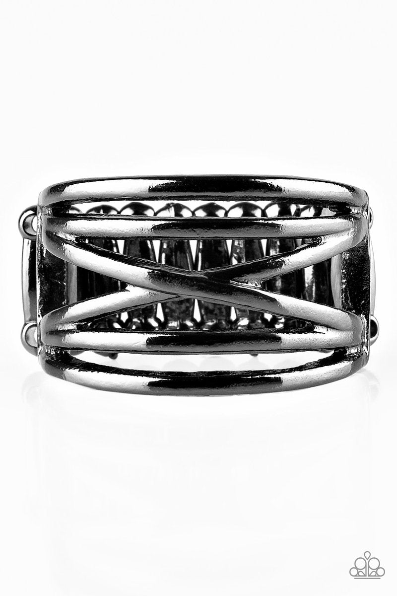 Way Wayward Black Gunmetal Ring - Paparazzi Accessories-CarasShop.com - $5 Jewelry by Cara Jewels