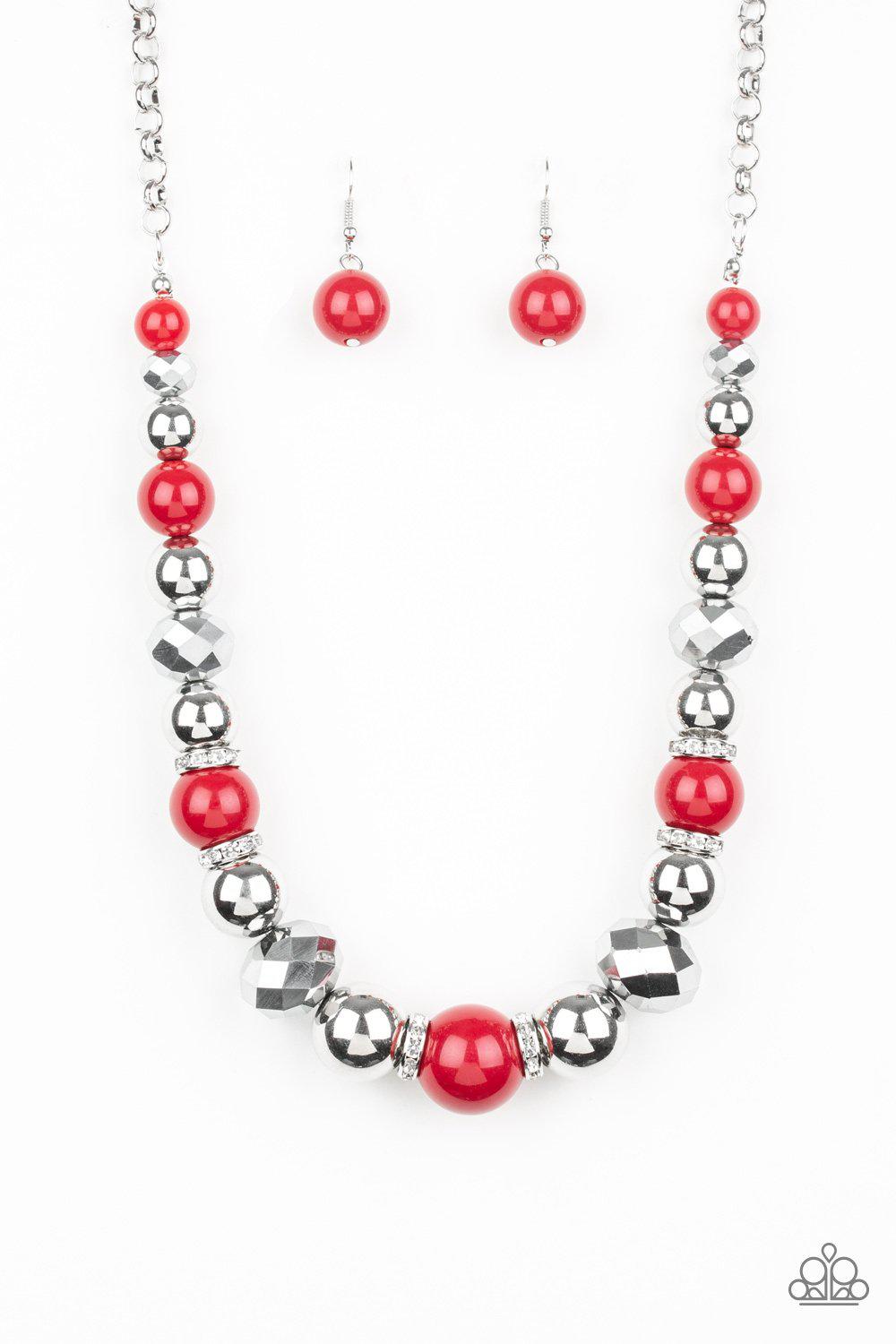 Weekend Party Red and Silver Necklace - Paparazzi Accessories-CarasShop.com - $5 Jewelry by Cara Jewels