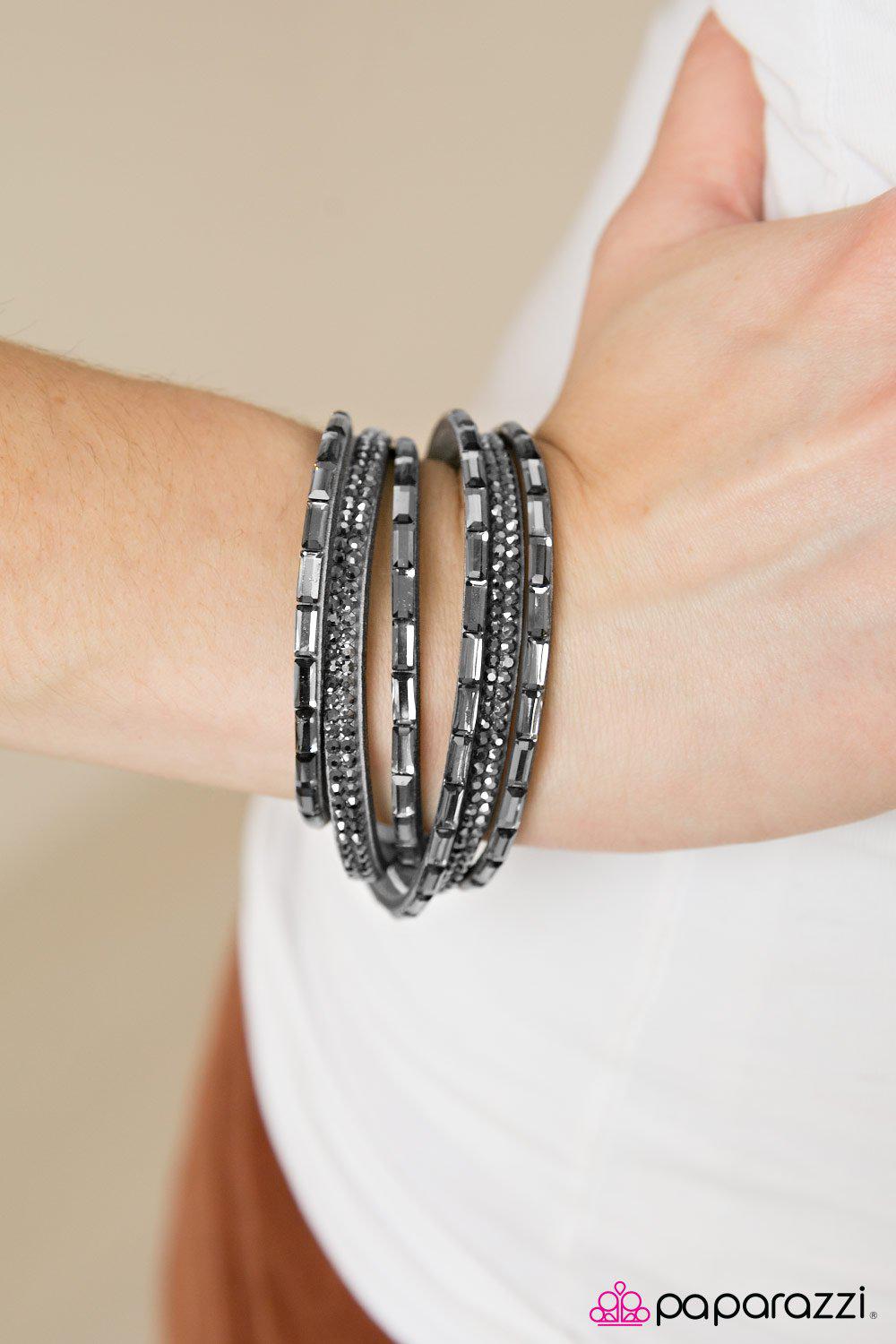 Welcome To The Fashion Show Silver Double-wrap Snap Bracelet - Paparazzi Accessories-CarasShop.com - $5 Jewelry by Cara Jewels