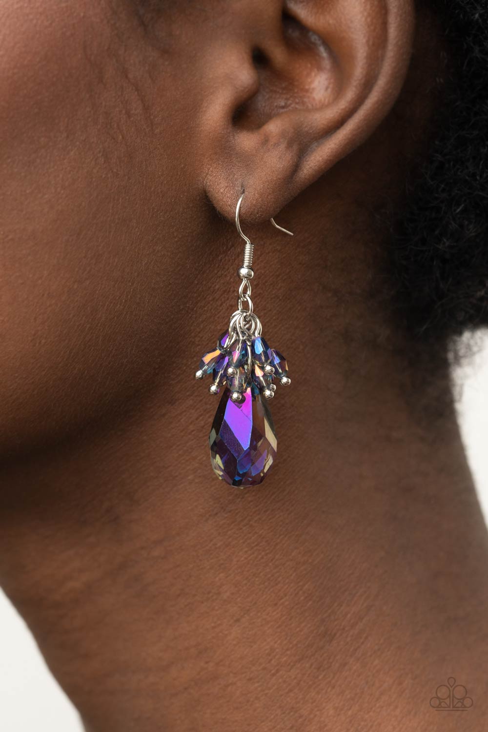 Well Versed in Sparkle Purple &quot;Oil Spill&quot; Earrings - Paparazzi Accessories- model - CarasShop.com - $5 Jewelry by Cara Jewels