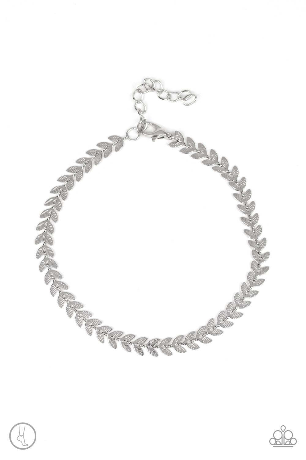 West Coast Goddess Silver Leaf Anklet - Paparazzi Accessories-CarasShop.com - $5 Jewelry by Cara Jewels