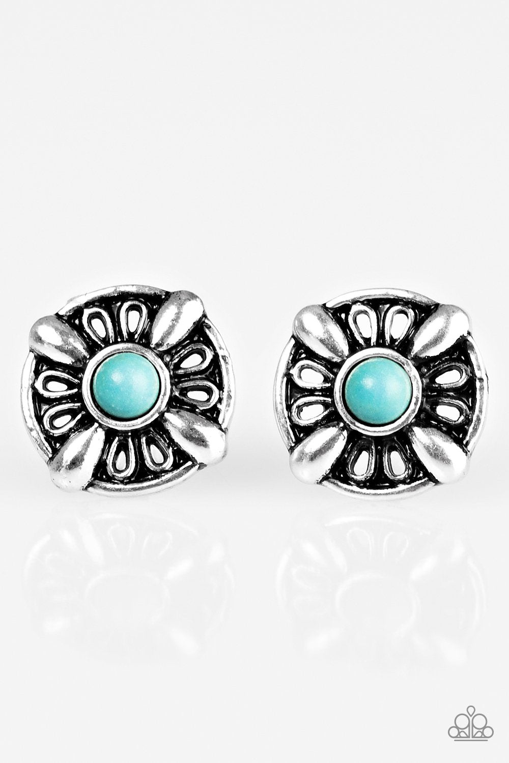 West Kept Secret Silver and Blue Post Earrings - Paparazzi Accessories-CarasShop.com - $5 Jewelry by Cara Jewels