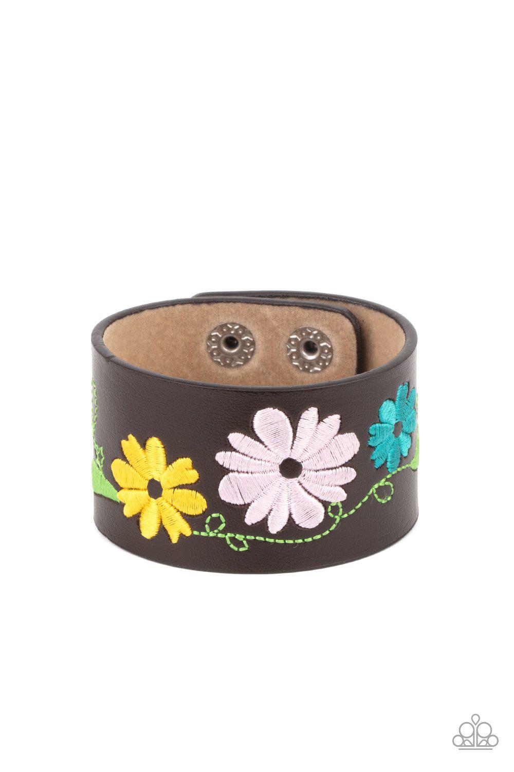 Western Eden Multi Flower Wrap Snap Bracelet - Paparazzi Accessories- lightbox - CarasShop.com - $5 Jewelry by Cara Jewels
