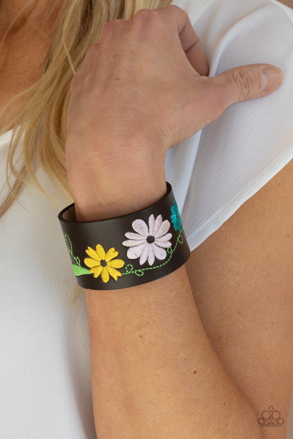 Western Eden Multi Flower Wrap Snap Bracelet - Paparazzi Accessories- model - CarasShop.com - $5 Jewelry by Cara Jewels
