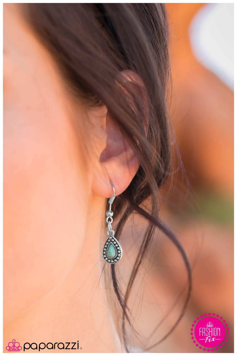 Western Jewel Turquoise Blue Stone Teardrop Earrings - Paparazzi Accessories-CarasShop.com - $5 Jewelry by Cara Jewels