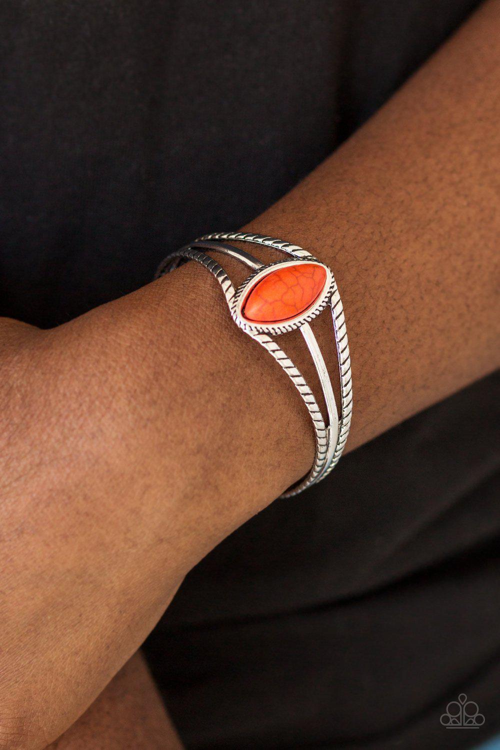 Western Wanderer Orange Stone Cuff Bracelet - Paparazzi Accessories-CarasShop.com - $5 Jewelry by Cara Jewels