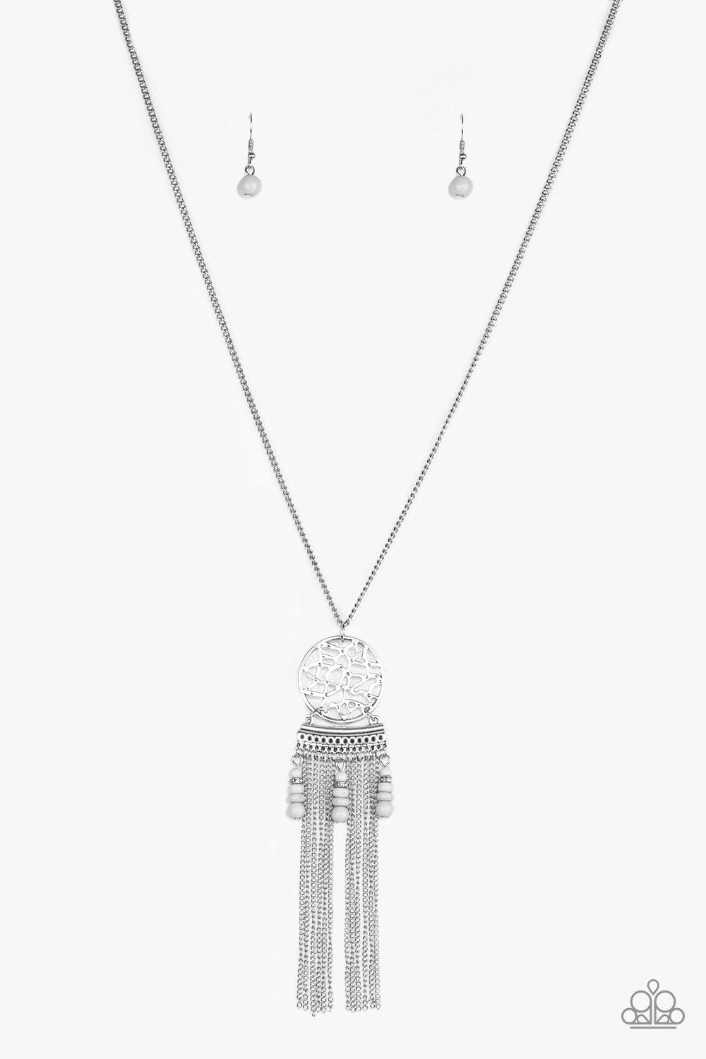 Western Wayward Long Silver Fringe Necklace - Paparazzi Accessories-CarasShop.com - $5 Jewelry by Cara Jewels