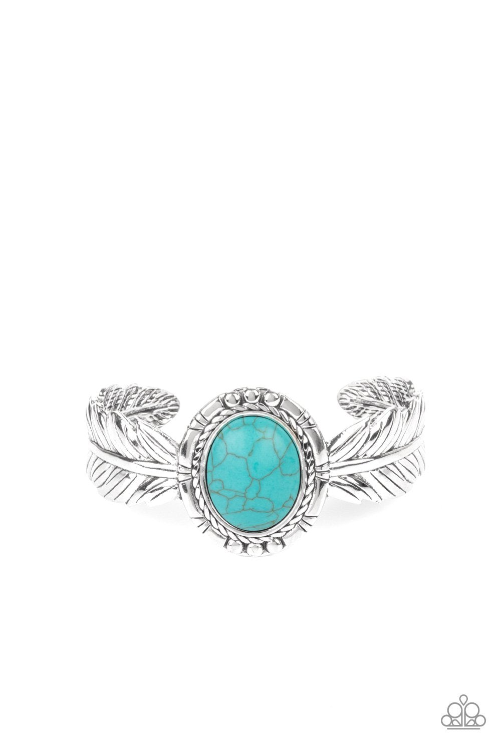 Western Wings Turquoise Blue Stone and Silver Cuff Bracelet - Paparazzi Accessories- lightbox - CarasShop.com - $5 Jewelry by Cara Jewels