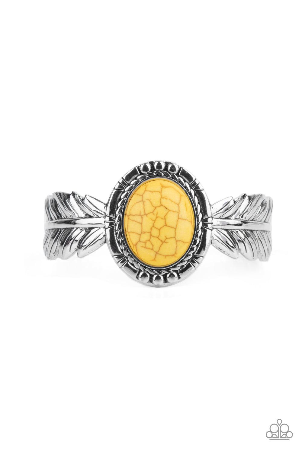 Western Wings Yellow Stone Cuff Bracelet - Paparazzi Accessories- lightbox - CarasShop.com - $5 Jewelry by Cara Jewels