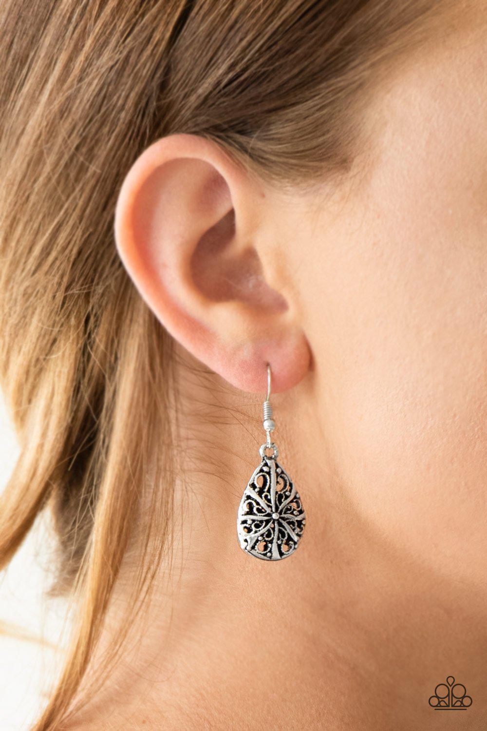 Western Wisteria Silver Earrings - Paparazzi Accessories-CarasShop.com - $5 Jewelry by Cara Jewels