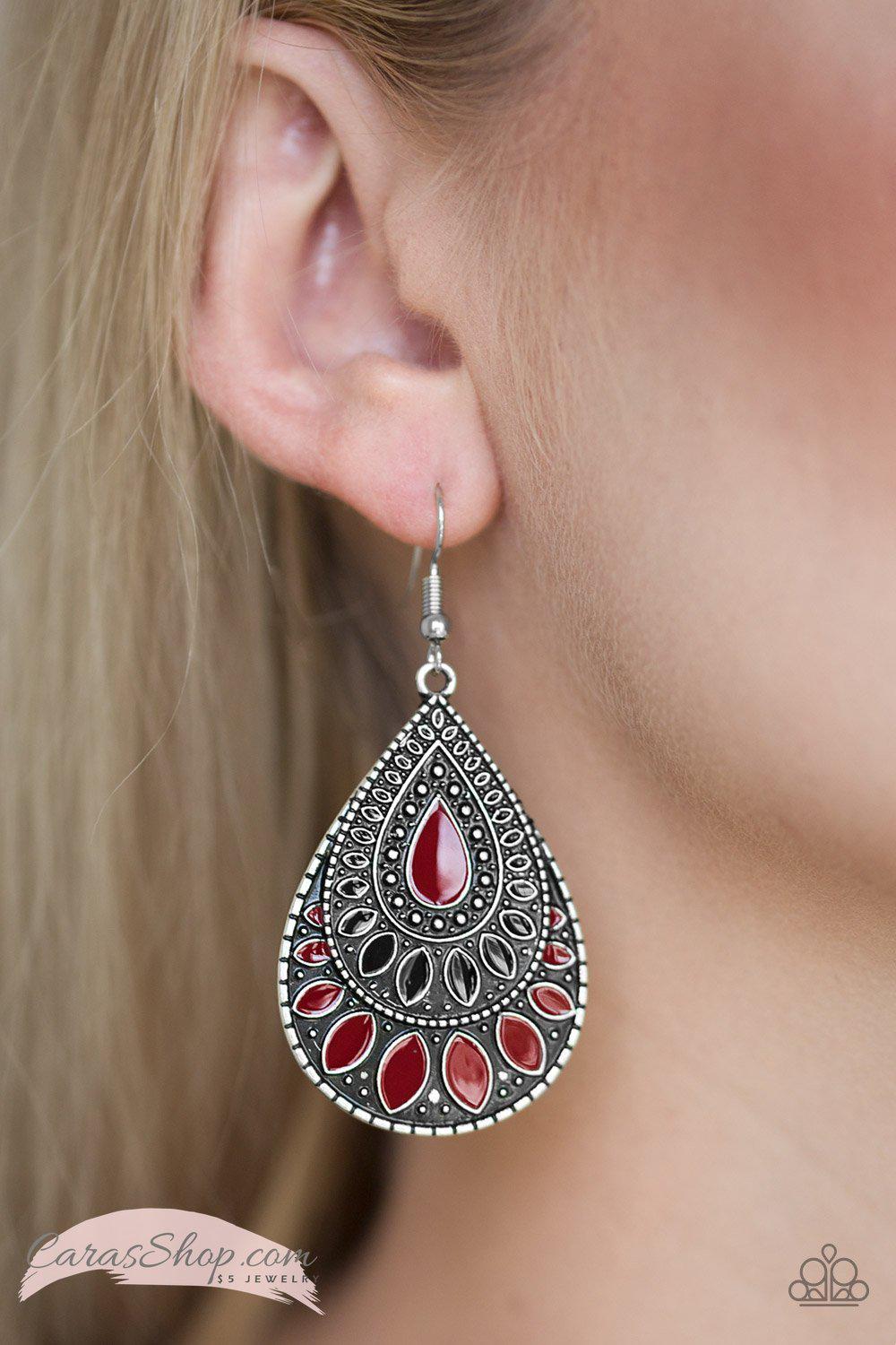 Westside Wildside Red and Black Teardrop Earrings - Paparazzi Accessories-CarasShop.com - $5 Jewelry by Cara Jewels