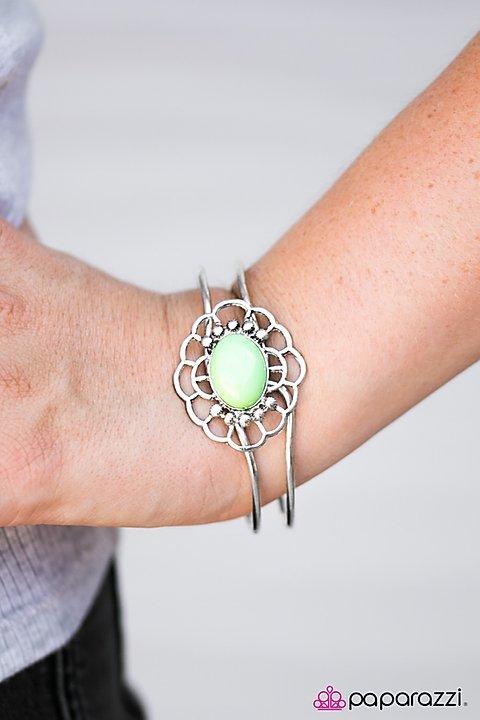 What A Summer Green Hinged Bracelet - Paparazzi Accessories-CarasShop.com - $5 Jewelry by Cara Jewels