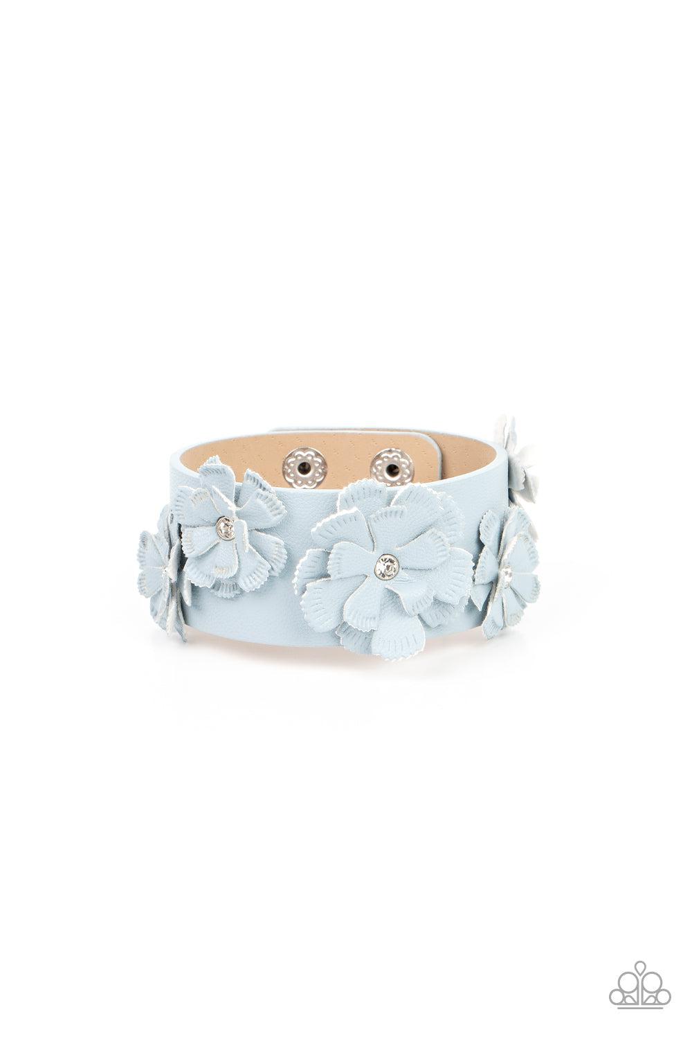 What Do You Pro-POSIES Blue Leather Wrap Snap Bracelet - Paparazzi Accessories- lightbox - CarasShop.com - $5 Jewelry by Cara Jewels