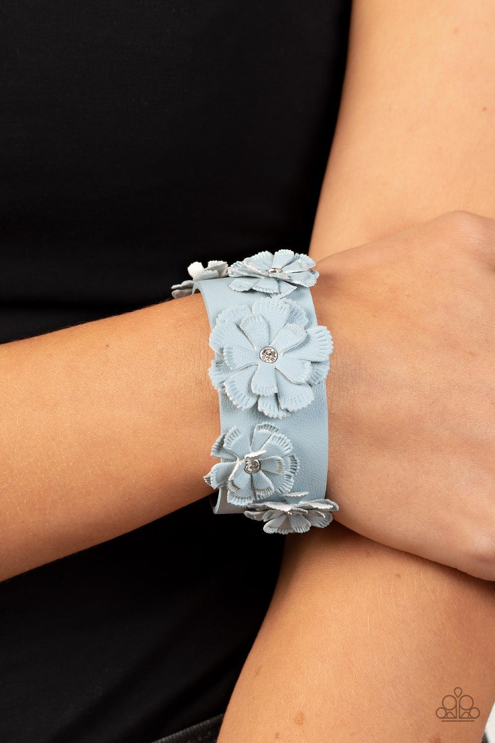 What Do You Pro-POSIES Blue Leather Wrap Snap Bracelet - Paparazzi Accessories-on model - CarasShop.com - $5 Jewelry by Cara Jewels