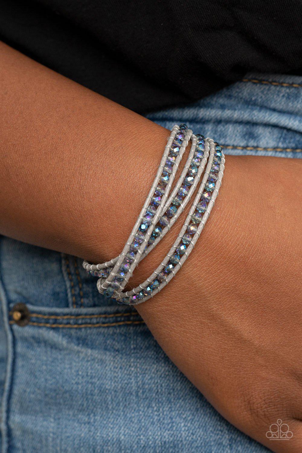 What Goes Around Multi Iridescent Gem Wrap Bracelet - Paparazzi Accessories LOTP Exclusive April 2021- model - CarasShop.com - $5 Jewelry by Cara Jewels