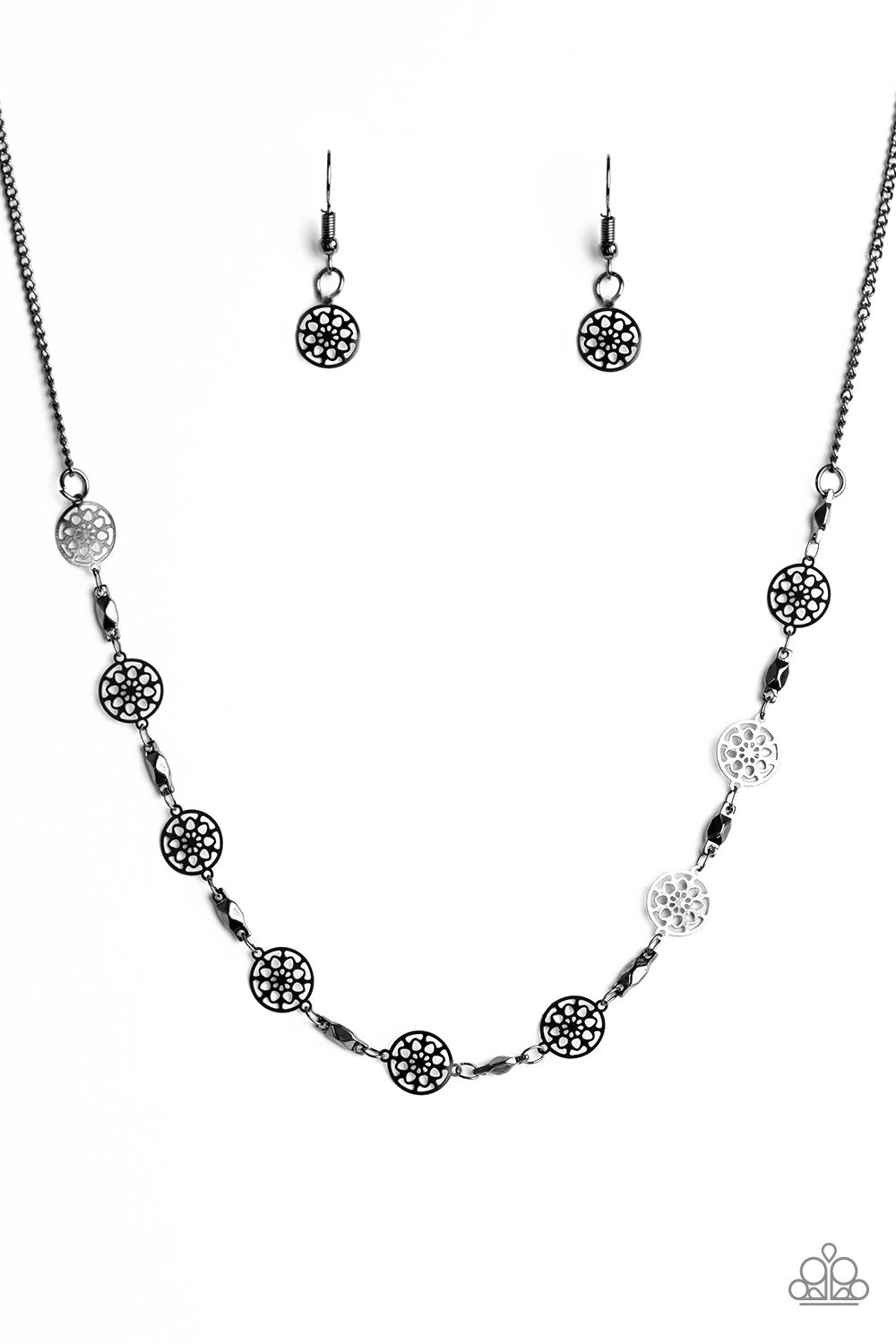 Wheel Power Gunmetal Black Necklace - Paparazzi Accessories-CarasShop.com - $5 Jewelry by Cara Jewels