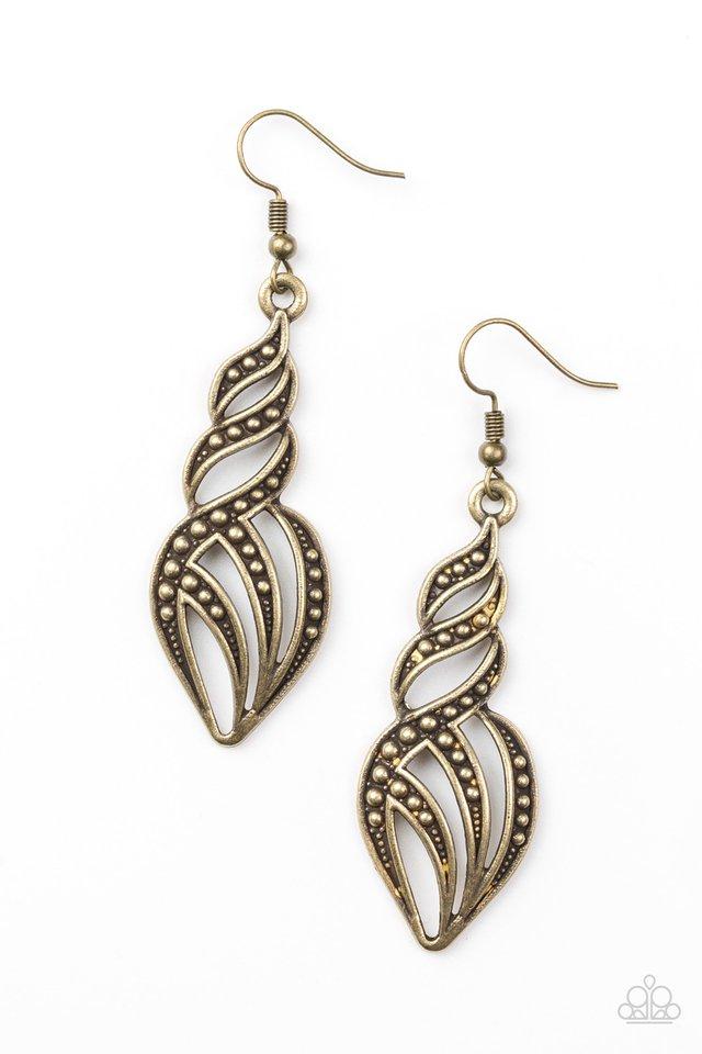 Where&#39;s The Fire Brass Earrings - Paparazzi Accessories-CarasShop.com - $5 Jewelry by Cara Jewels