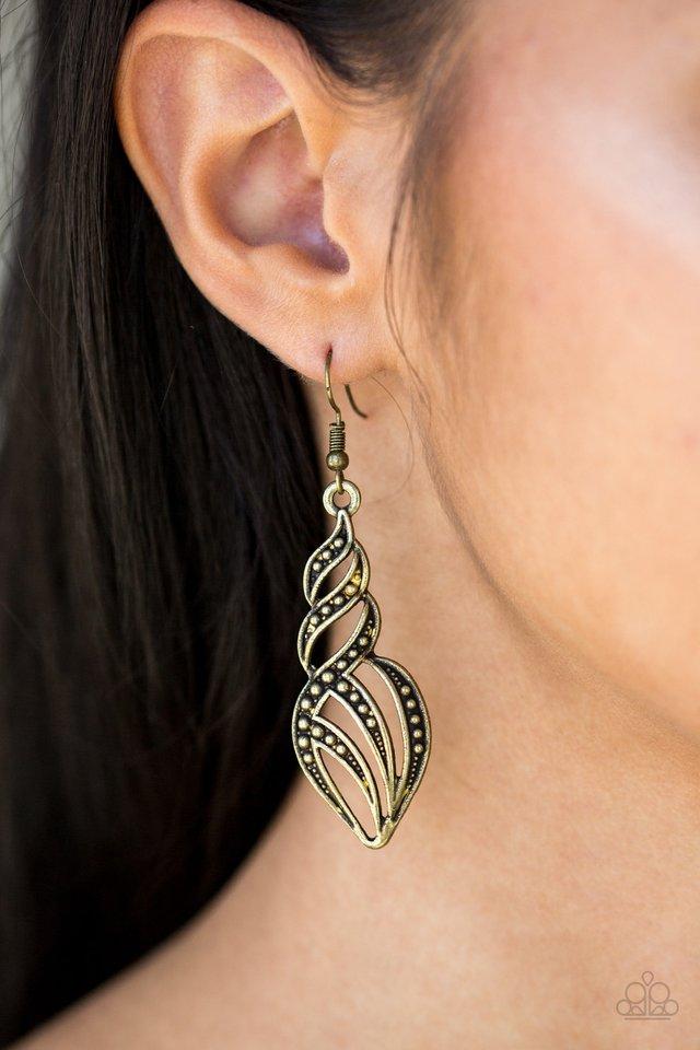 Where&#39;s The Fire Brass Earrings - Paparazzi Accessories-CarasShop.com - $5 Jewelry by Cara Jewels