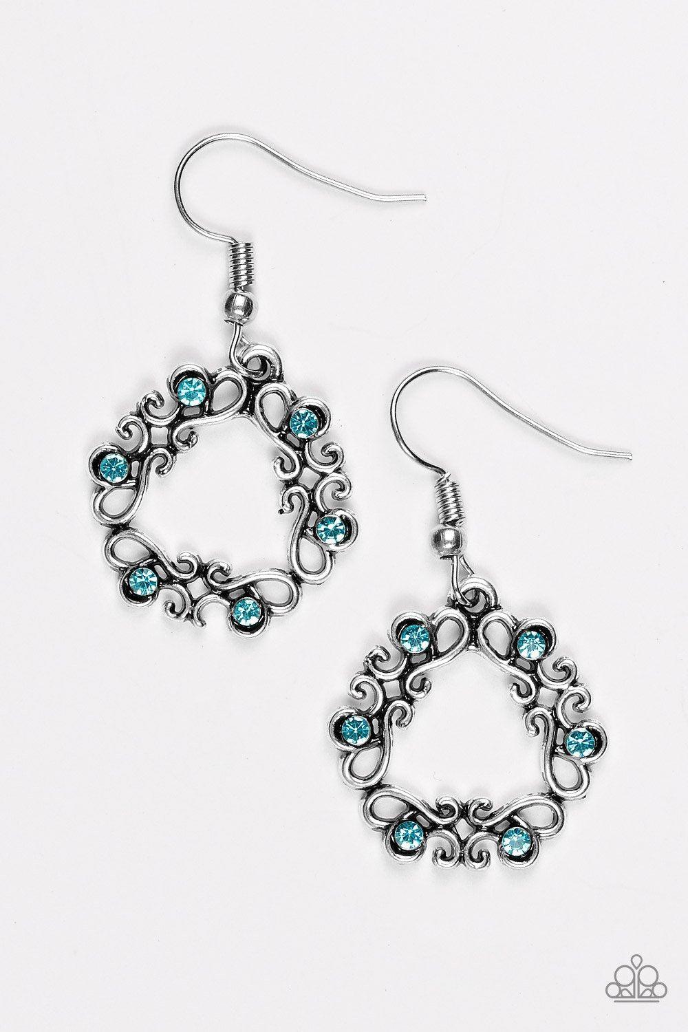 Whimsy Wreaths Blue Earrings - Paparazzi Accessories-CarasShop.com - $5 Jewelry by Cara Jewels