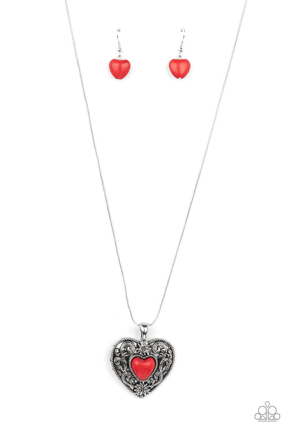 Wholeheartedly Whimsical Red Stone Heart Necklace - Paparazzi Accessories- lightbox - CarasShop.com - $5 Jewelry by Cara Jewels