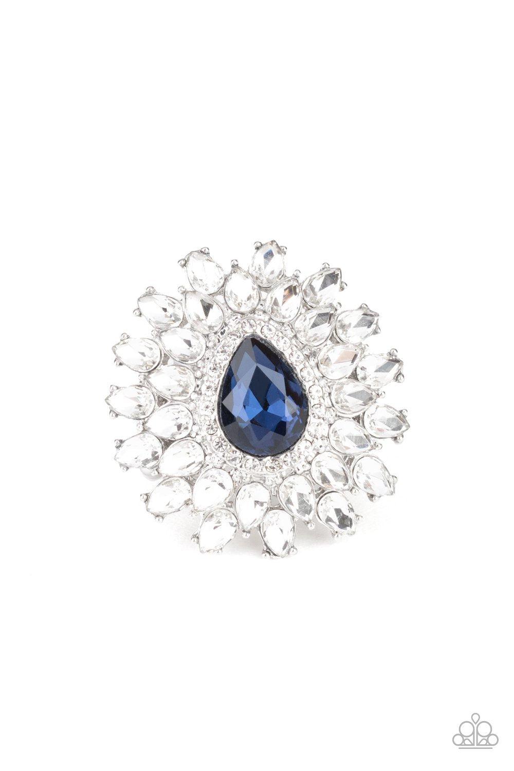 Who&#39;s Counting Blue and White Rhinestone Ring - Paparazzi Accessories-CarasShop.com - $5 Jewelry by Cara Jewels