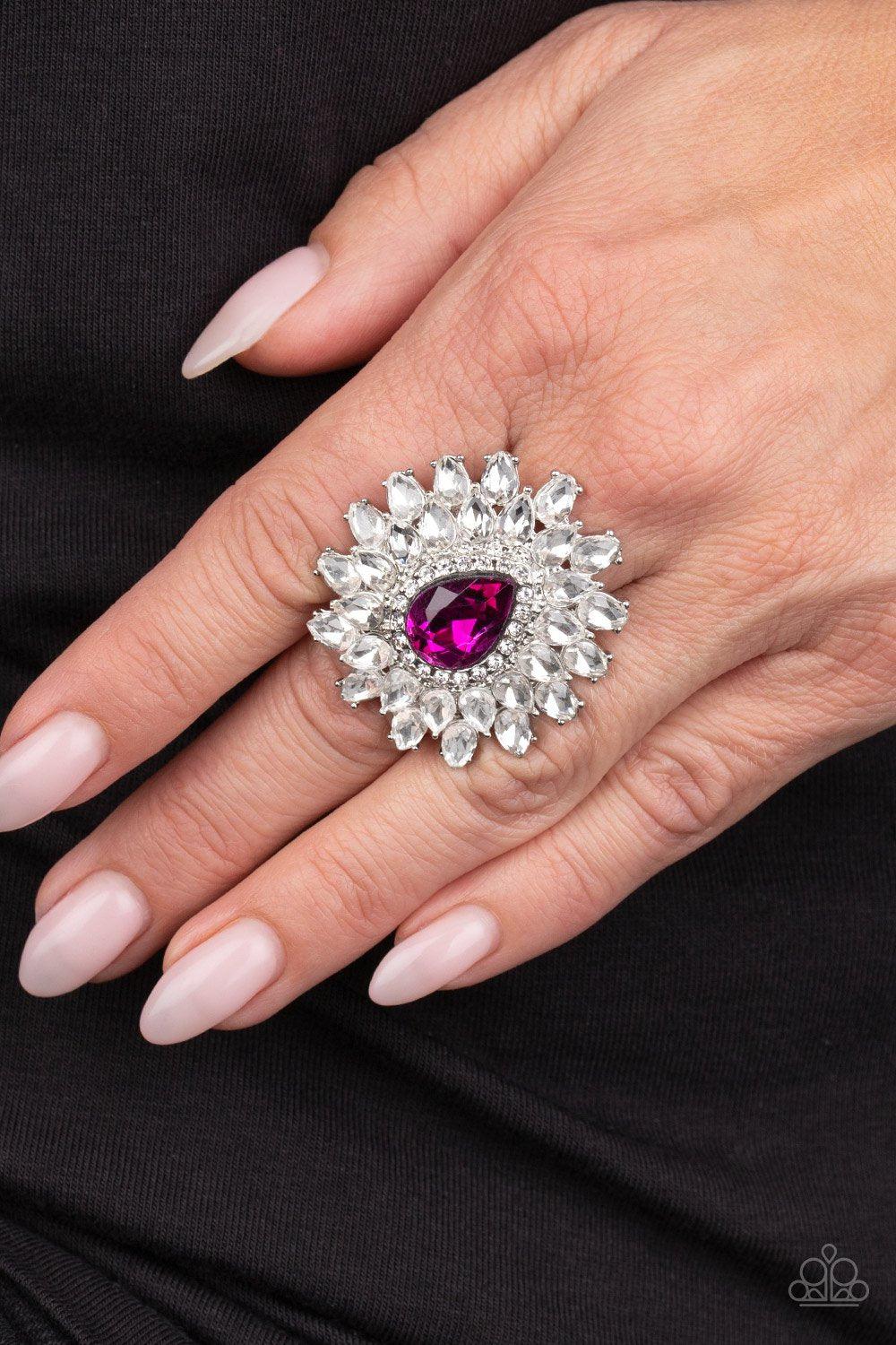 Who's Counting Pink and White Rhinestone Ring - Paparazzi Accessories LOTP Exclusive August 2020-CarasShop.com - $5 Jewelry by Cara Jewels