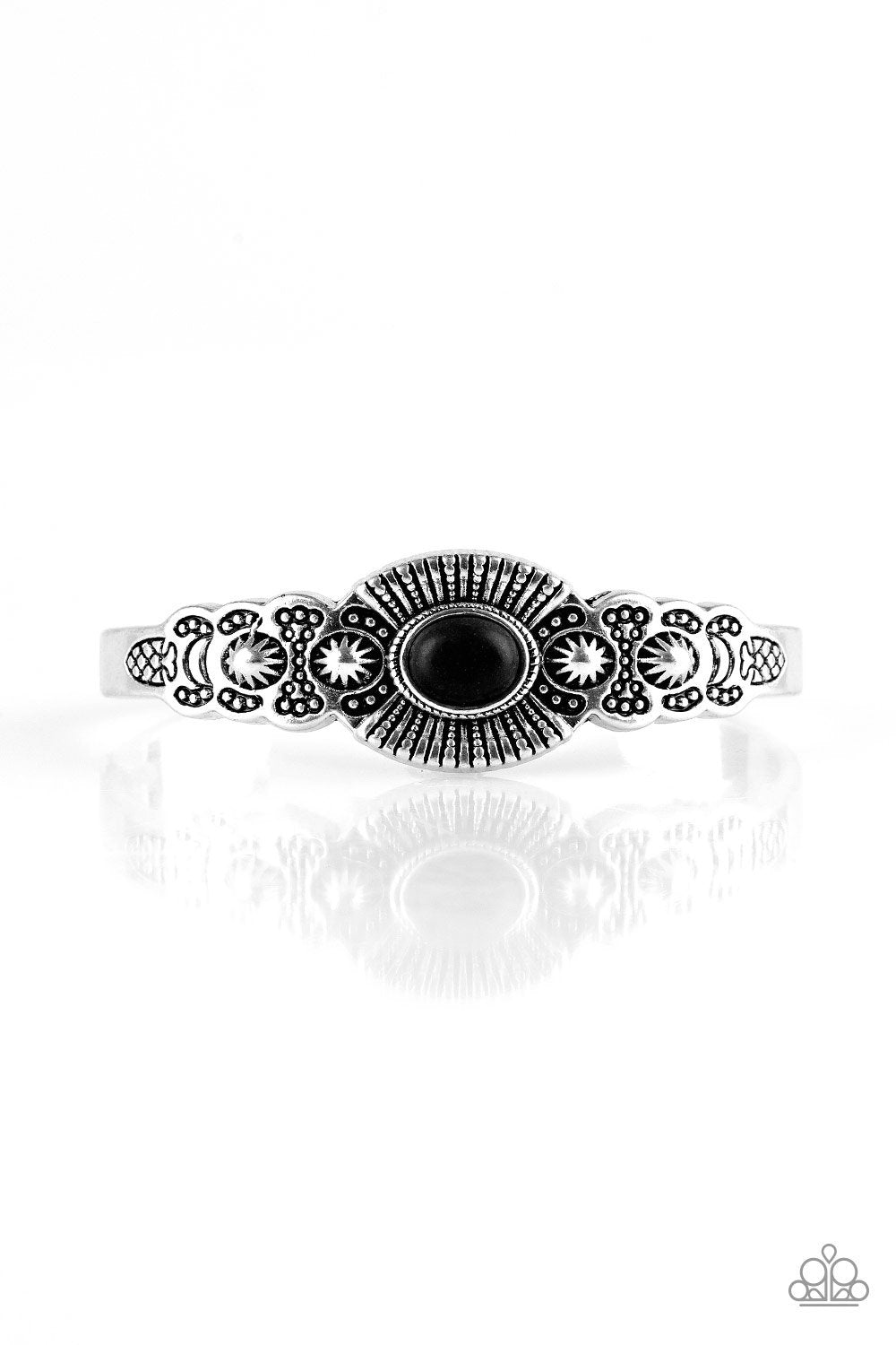 Wide Open Mesas Black Stone and Silver Cuff Bracelet - Paparazzi Accessories-CarasShop.com - $5 Jewelry by Cara Jewels