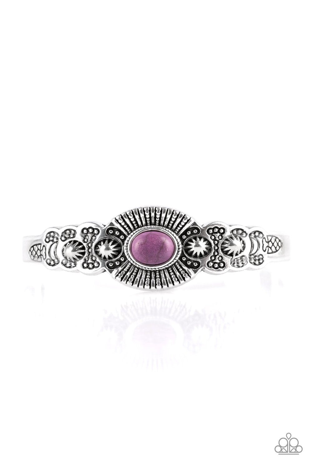 Wide Open Mesas Purple Stone and Silver Cuff Bracelet - Paparazzi Accessories-CarasShop.com - $5 Jewelry by Cara Jewels