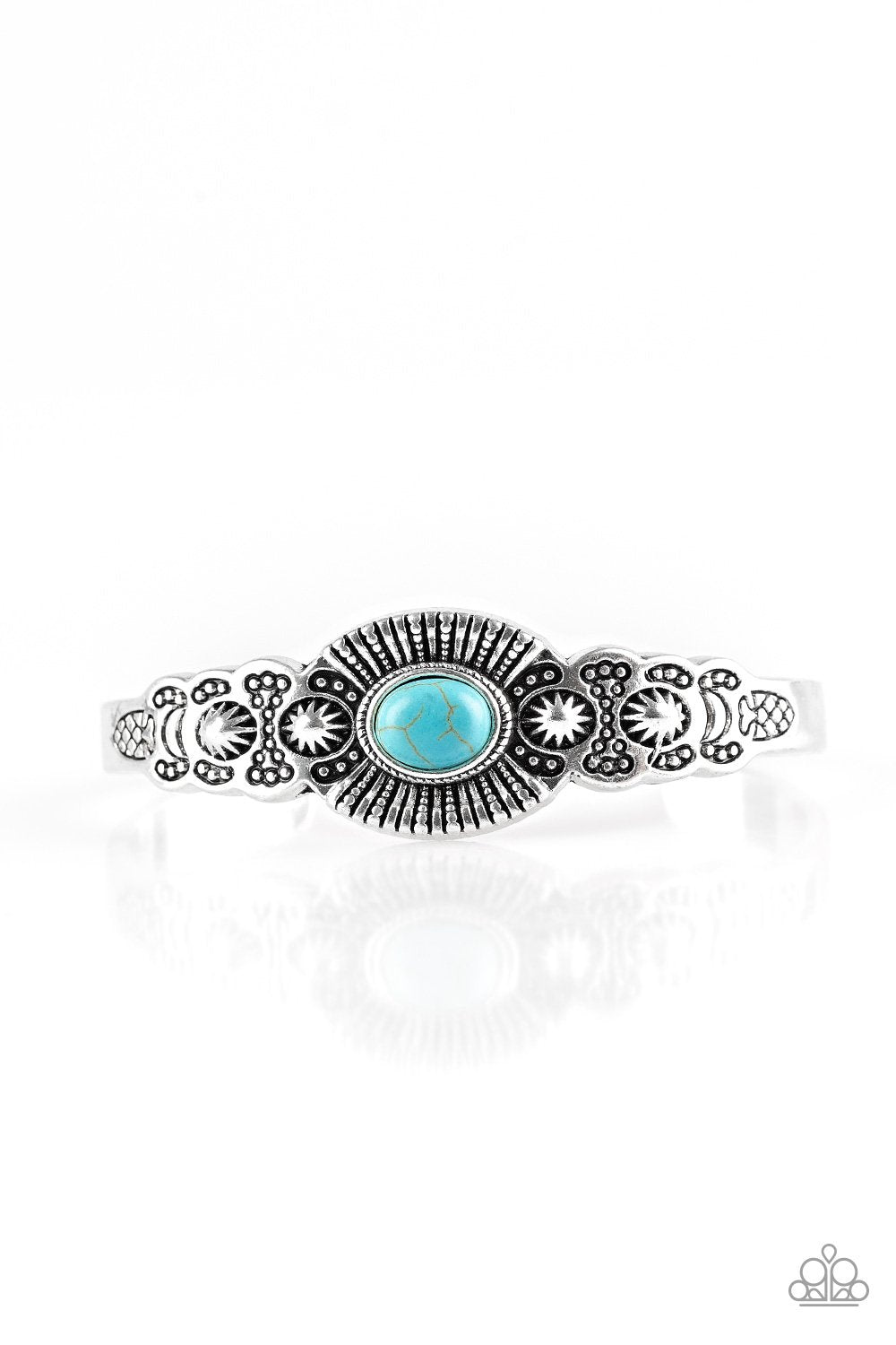 Wide Open Mesas Turquoise Blue Stone and Silver Cuff Bracelet - Paparazzi Accessories - lightbox -CarasShop.com - $5 Jewelry by Cara Jewels