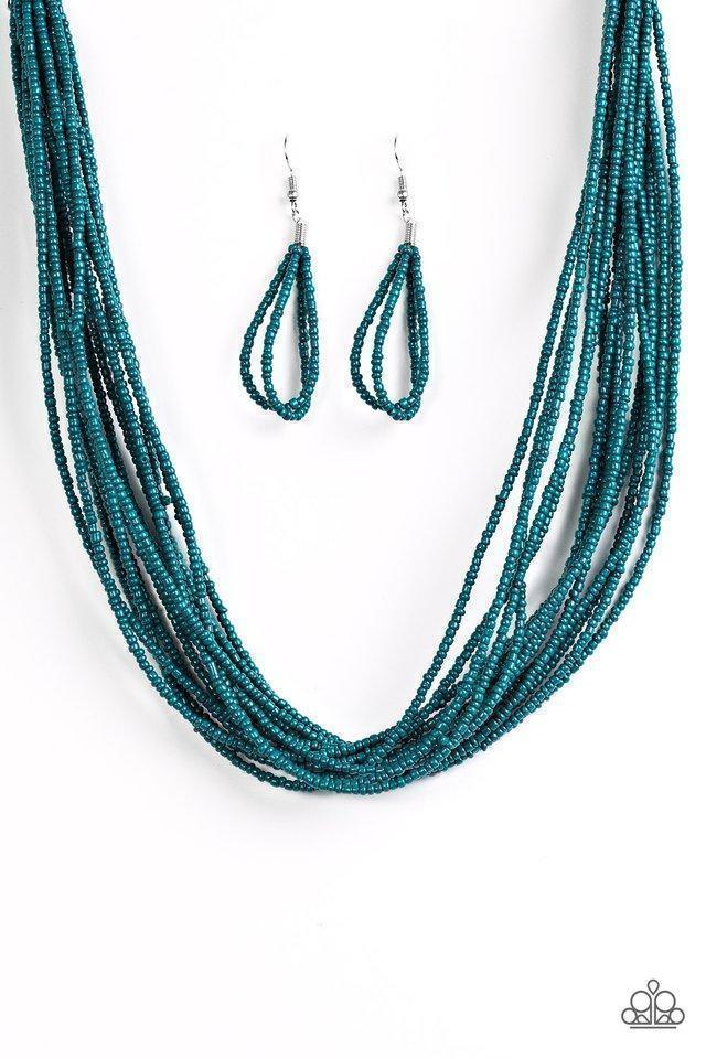 Wide Open Spaces Blue Seed Bead Necklace - Paparazzi Accessories-CarasShop.com - $5 Jewelry by Cara Jewels