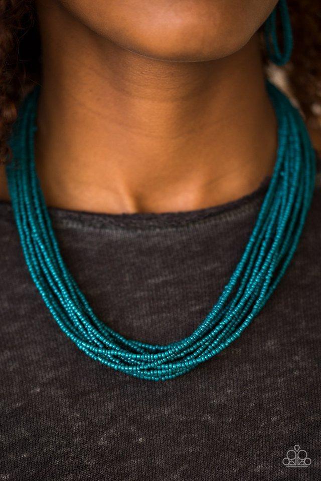 Wide Open Spaces Blue Seed Bead Necklace - Paparazzi Accessories-CarasShop.com - $5 Jewelry by Cara Jewels