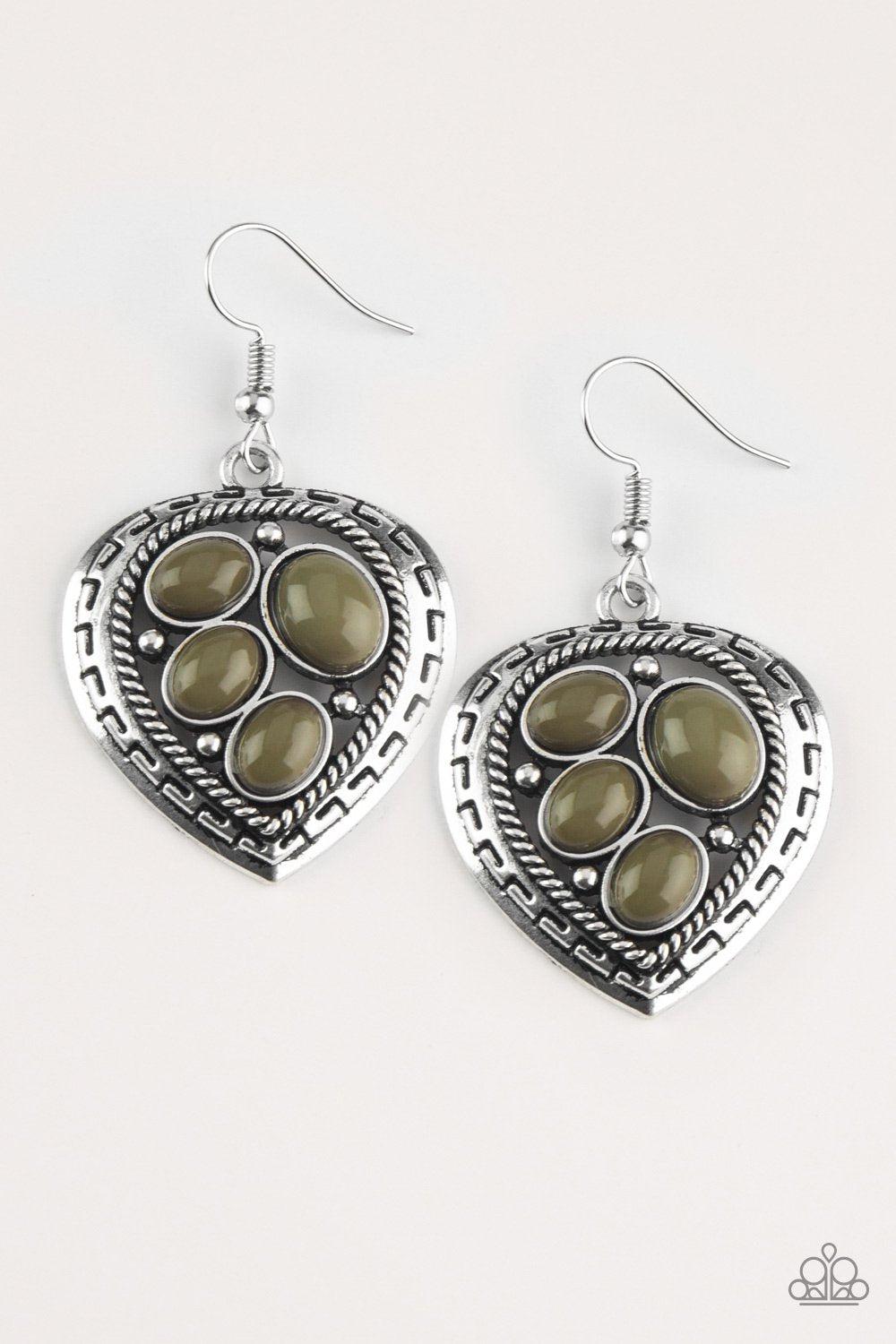 Wild Heart Wonder Green Earrings - Paparazzi Accessories-CarasShop.com - $5 Jewelry by Cara Jewels