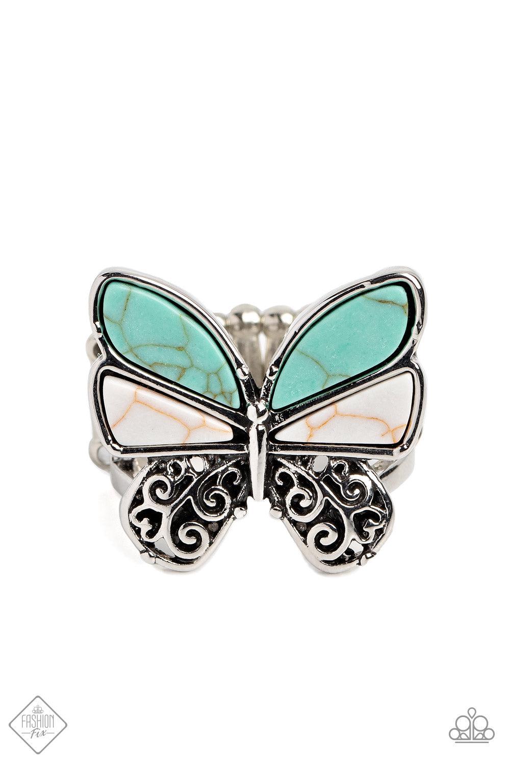 Wild Wings Turquoise Blue Stone Butterfly Ring - Paparazzi Accessories- lightbox - CarasShop.com - $5 Jewelry by Cara Jewels